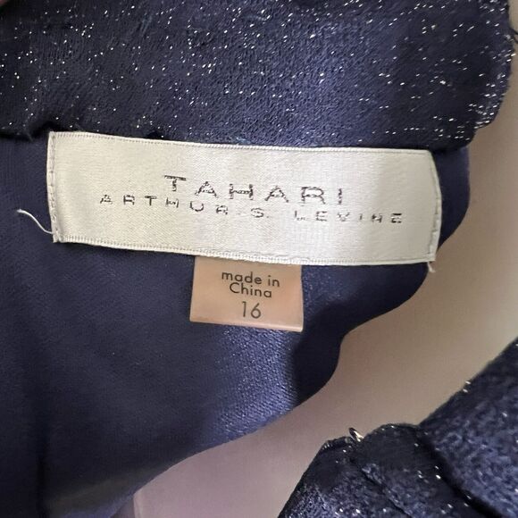 Tahari ASL Size 16 Formal Gown Navy Metallic Sparkle Sleeveless Long Maxi - Picture 9 of 9